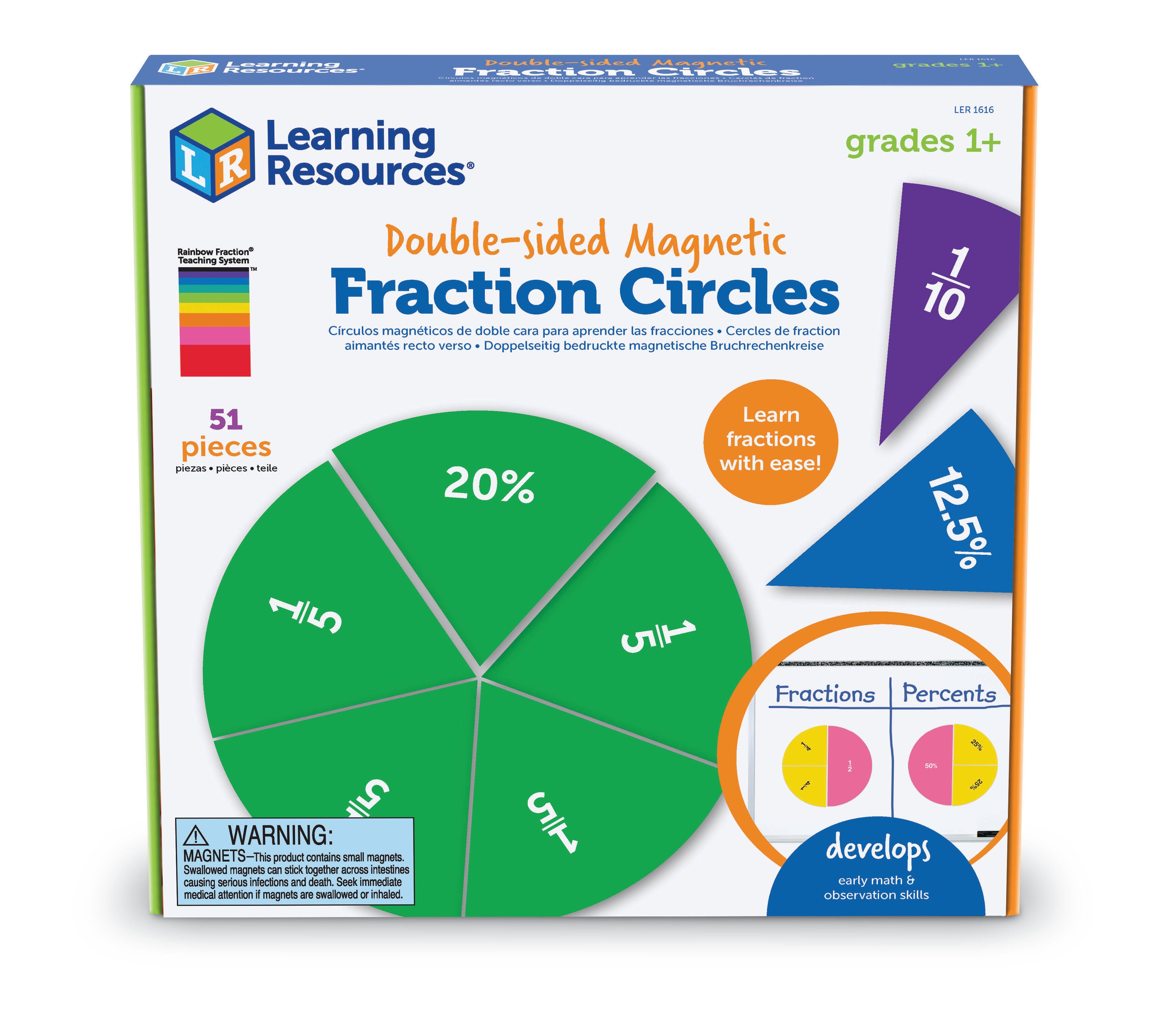 Learning Resources Double-Sided Magnetic Fraction Circles, 9 Pieces 1601316